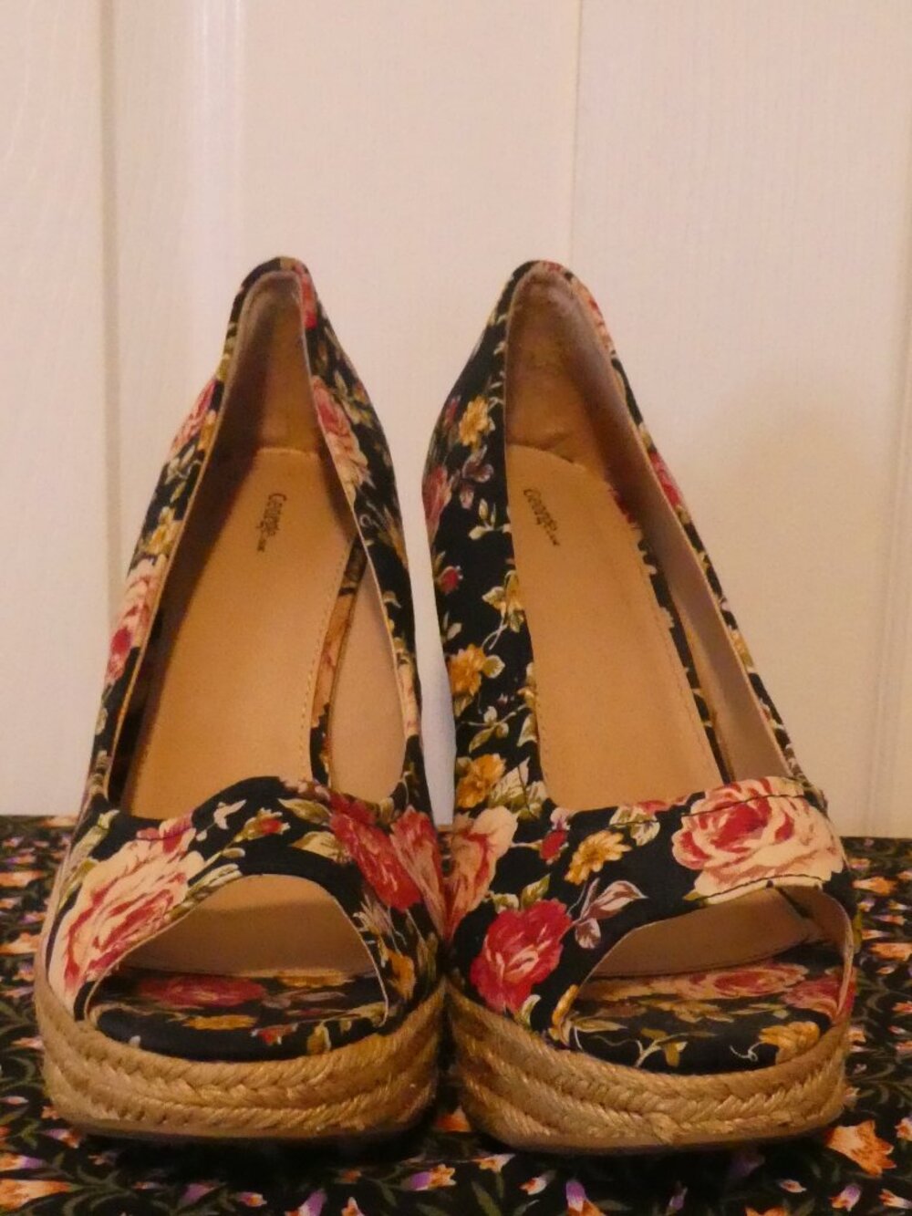 GEORGE 'Porsha' Floral Espadrille Wedge Sandals - size 10